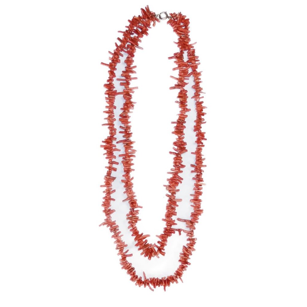 Vtg Double Strand Natural Branch Coral Beaded Necklace 26" Long Pink Clasp
